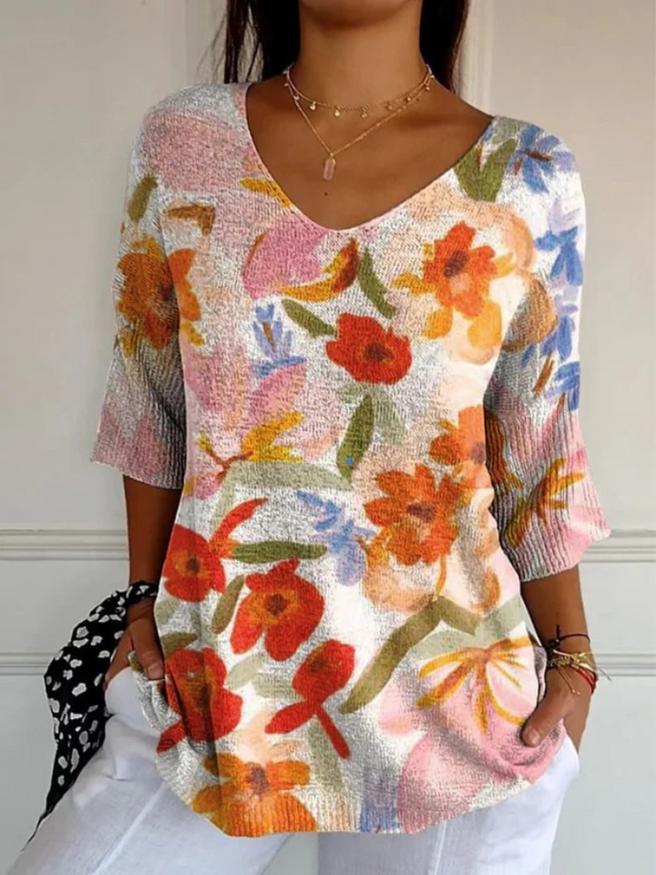 Women's Vintage Art Floral Casual Pullover Knit